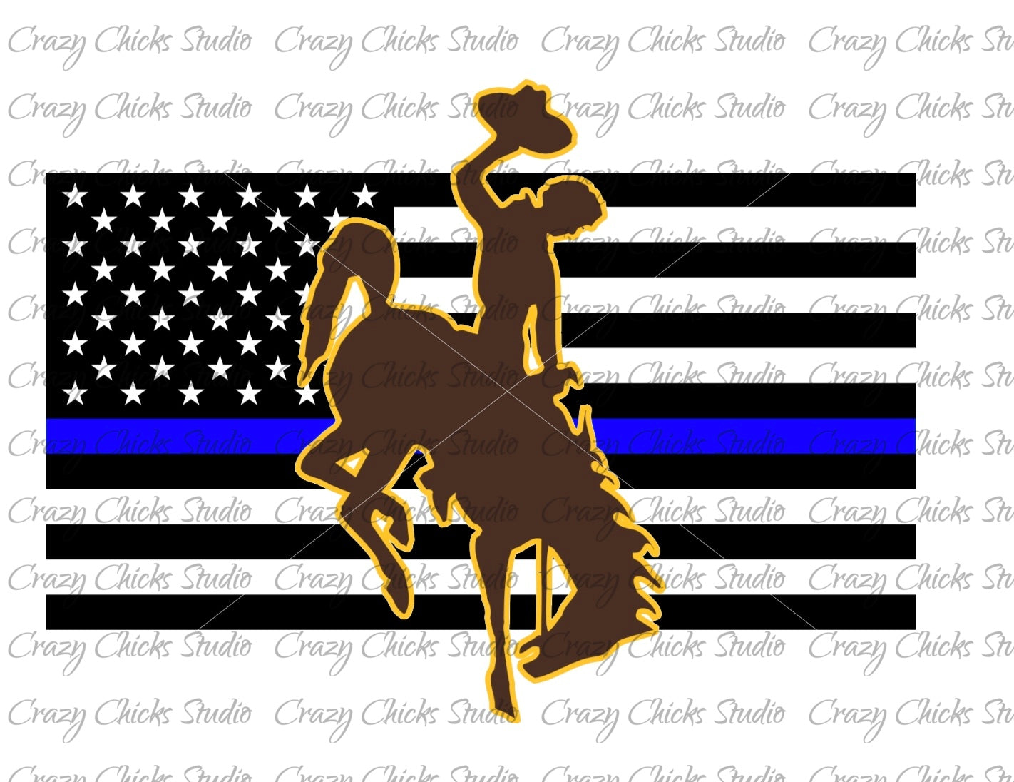 Blue Line Flag Tumbler With Wyoming Cowboy