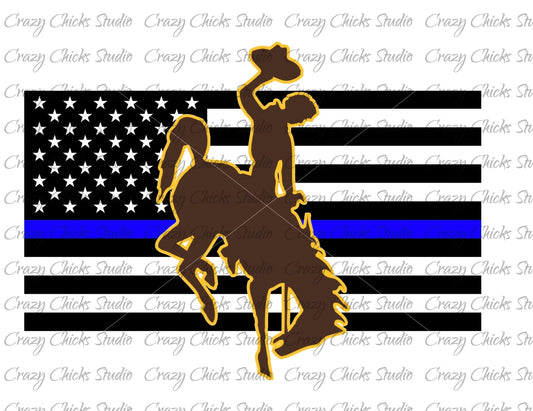 Blue Line Flag Tumbler With Wyoming Cowboy